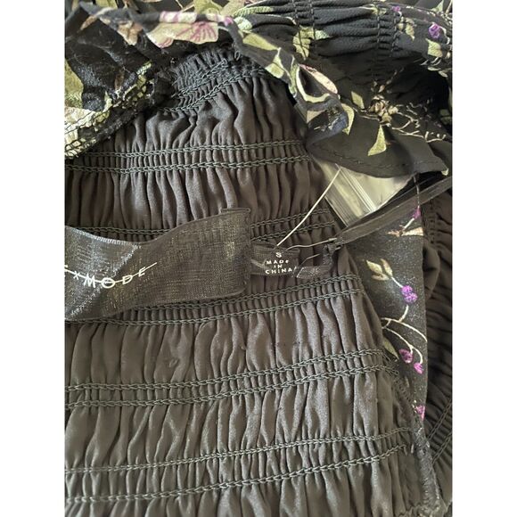 Code X Mode Ruffle Mock Neck Smocked Floral Midi Dress Feminine Boho Flowy Fairy - Picture 6 of 7